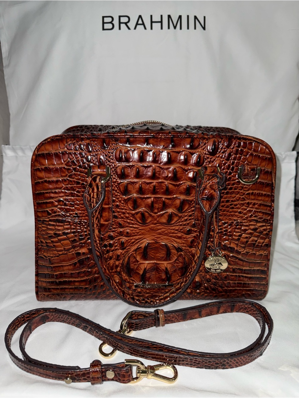 Brahmin Pecan Croc-Embossed Leather Satchel